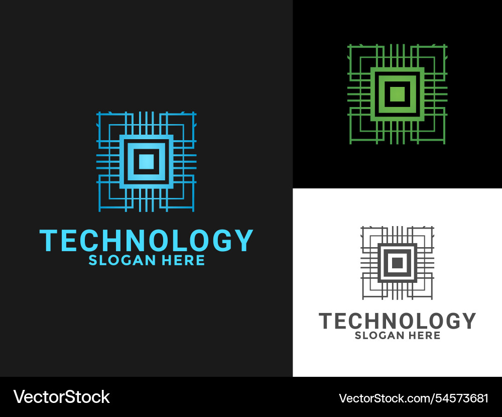 Processor chip computer logo template circuit Processor chip computer logo template circuit Vector Image
