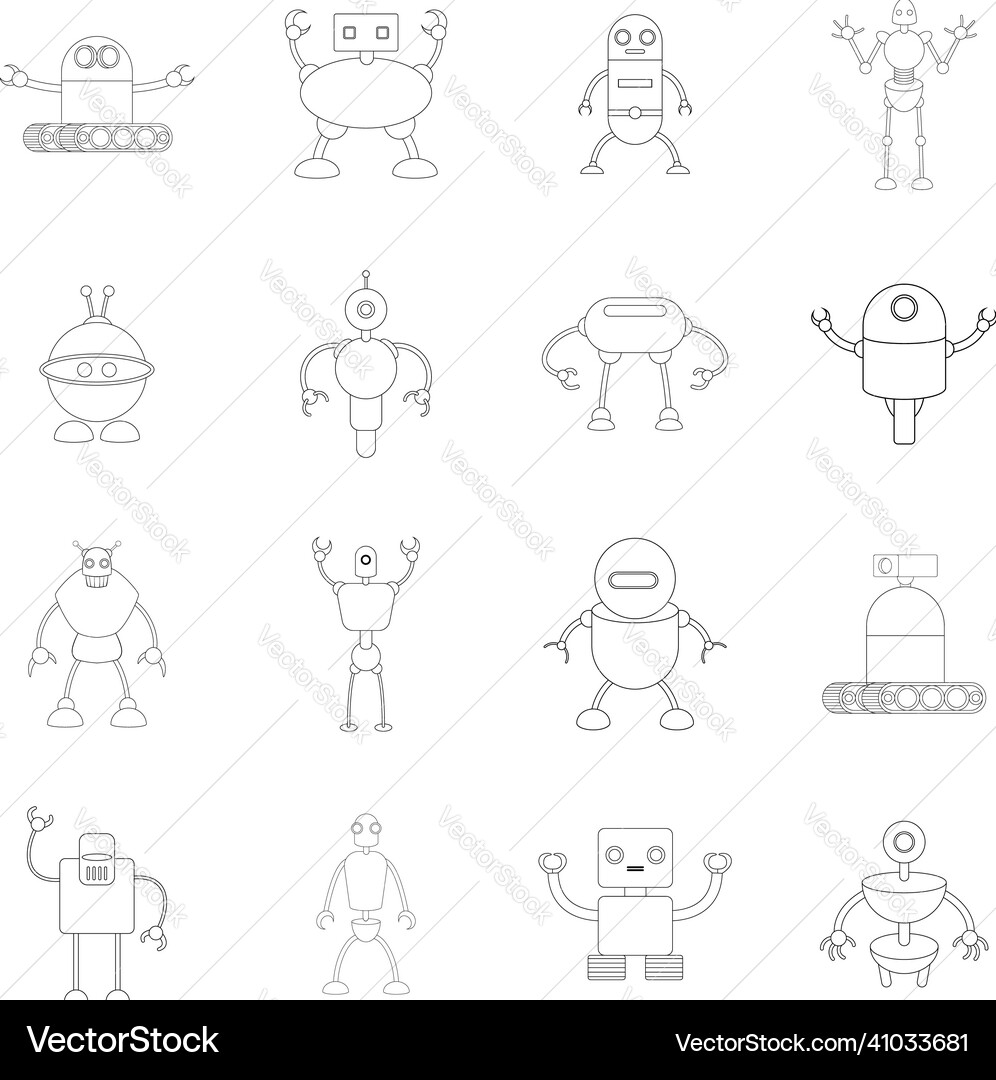 Robot icon set outline Robot icon set outline vector image