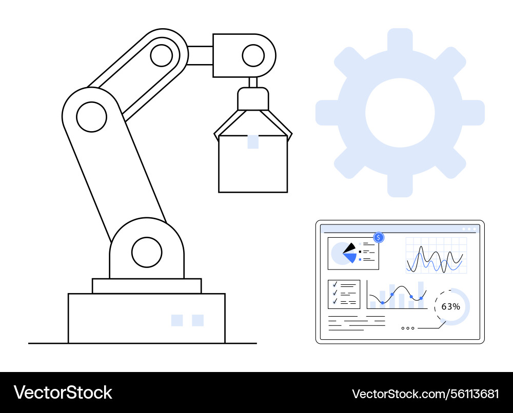 Robotic arm with data analytics dashboard Robotic arm with data analytics dashboard Vector Image
