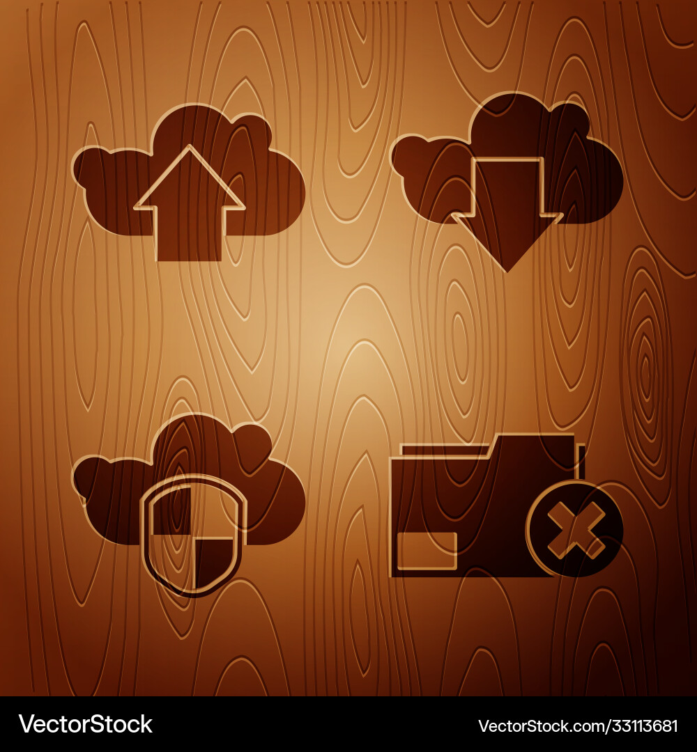 Set delete folder cloud upload and shield Set delete folder cloud upload and shield vector image