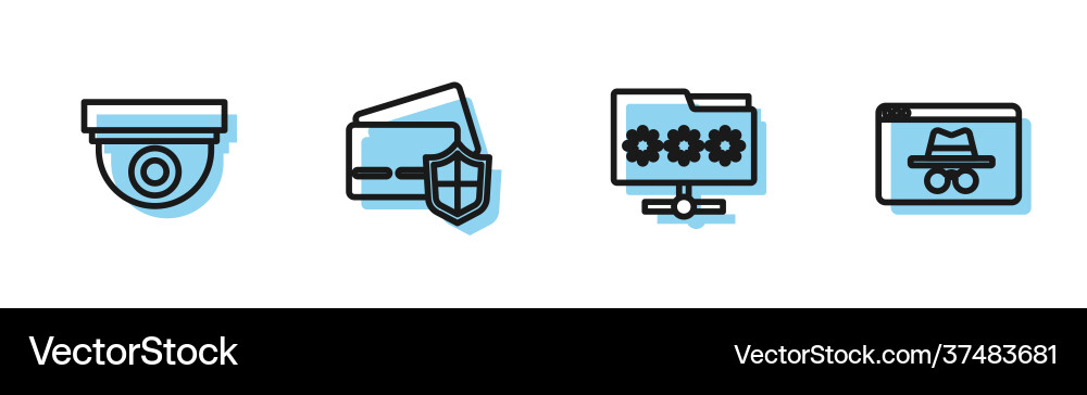 Set line folder with password security camera Set line folder with password security camera vector image
