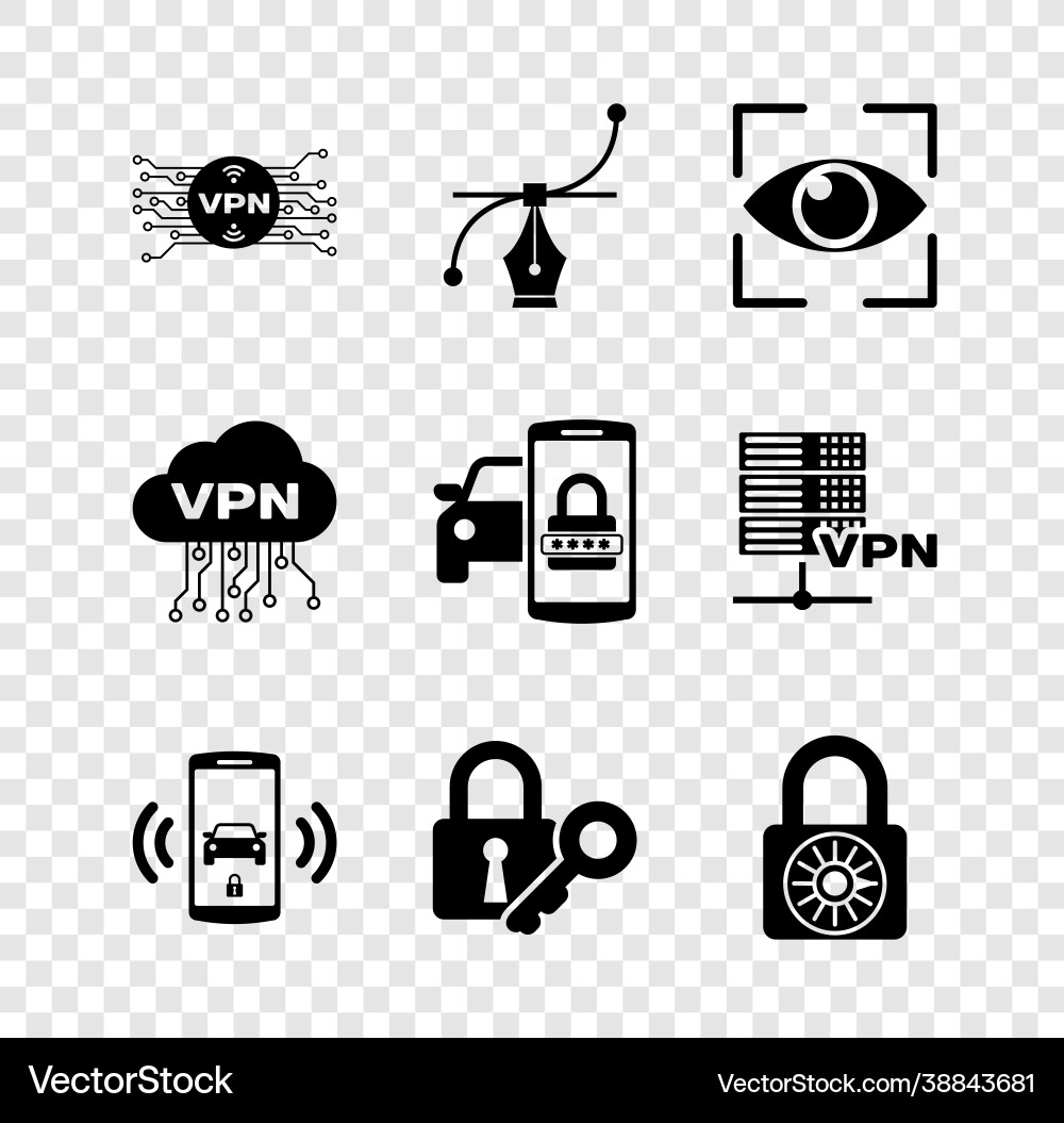 Set vpn with microchip circuit bezier curve eye Set vpn with microchip circuit bezier curve eye vector image