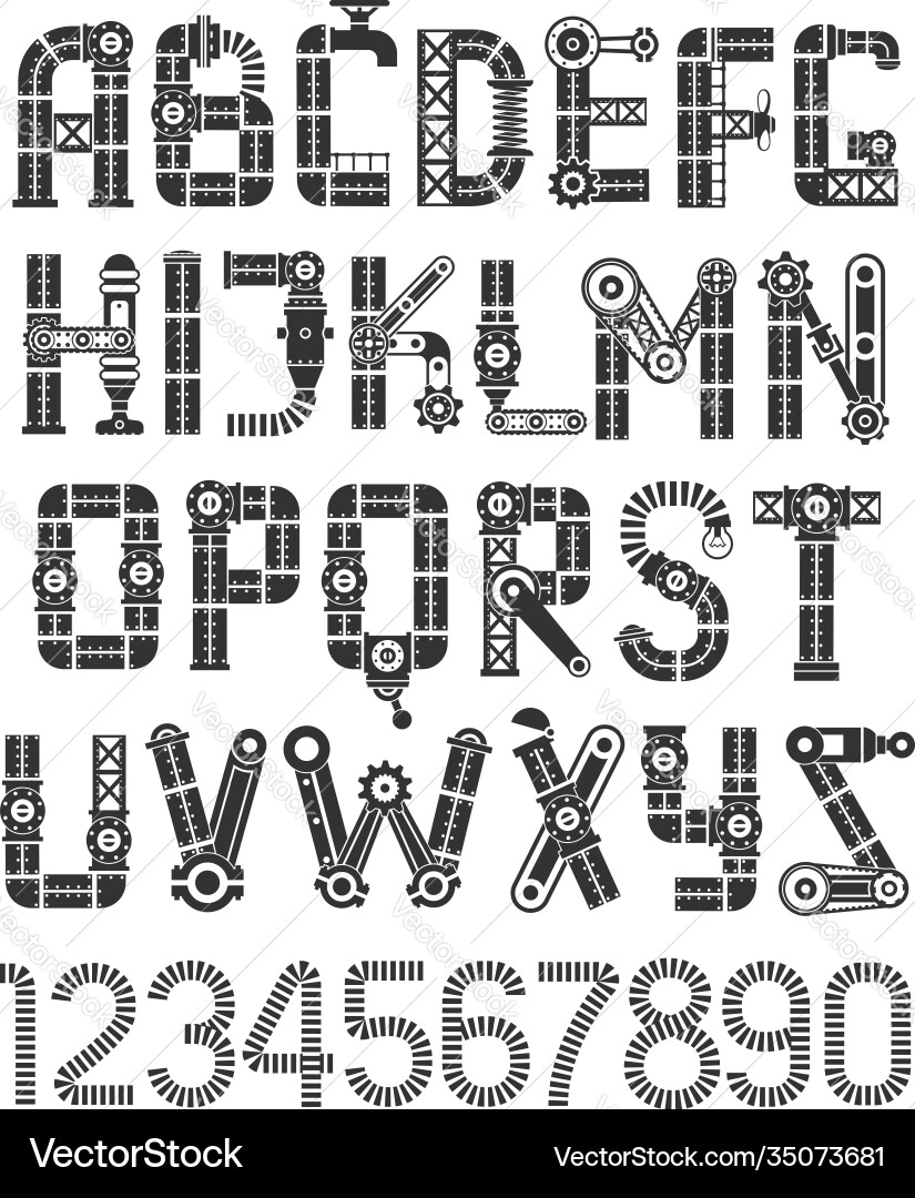 Steampunk abc black Steampunk abc black vector image