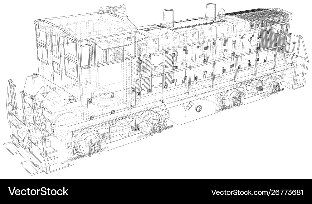 Train technical wire-frame rendering Train technical wire-frame rendering vector image