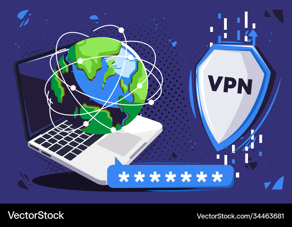 Use internet via vpn using a laptop Vector Image