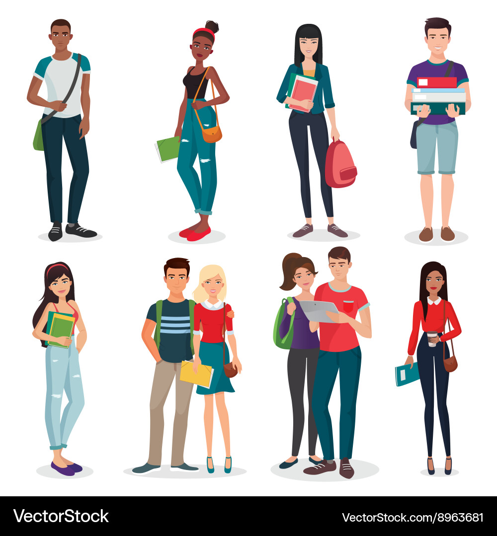 Young Students Group - College Scene Vektorbild