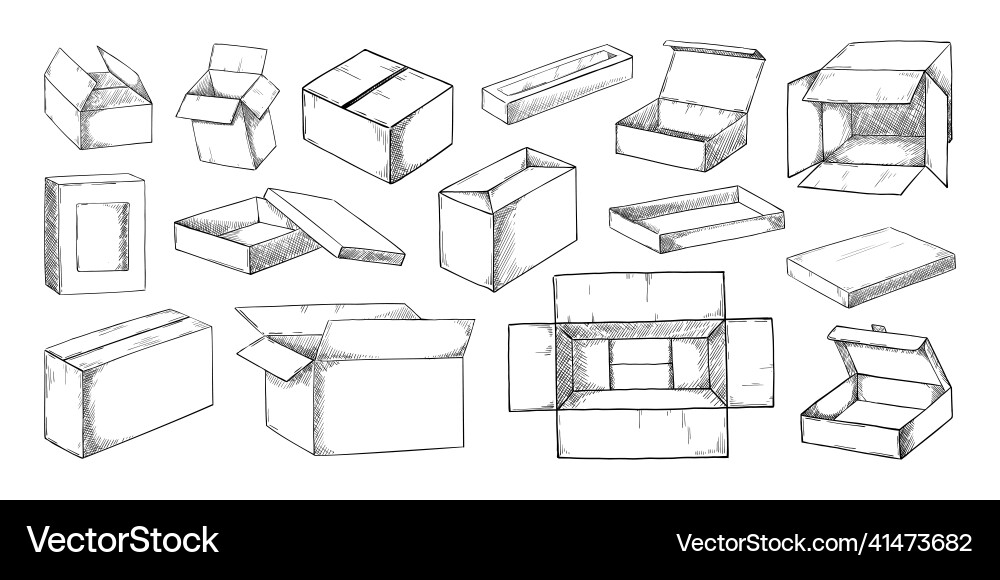 Box sketch hand drawn cardboard cargo package vector image