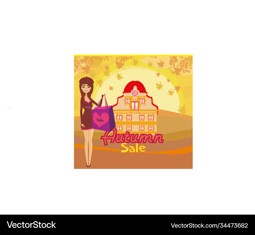 Fashion woman on autumn shopping - sale card can Fashion woman on autumn shopping - sale card can vector image