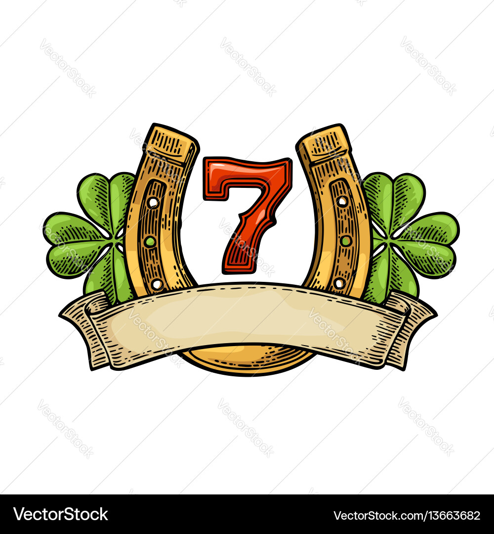 Four leaf clover horseshoe number seven ribbon Four leaf clover horseshoe number seven ribbon vector image