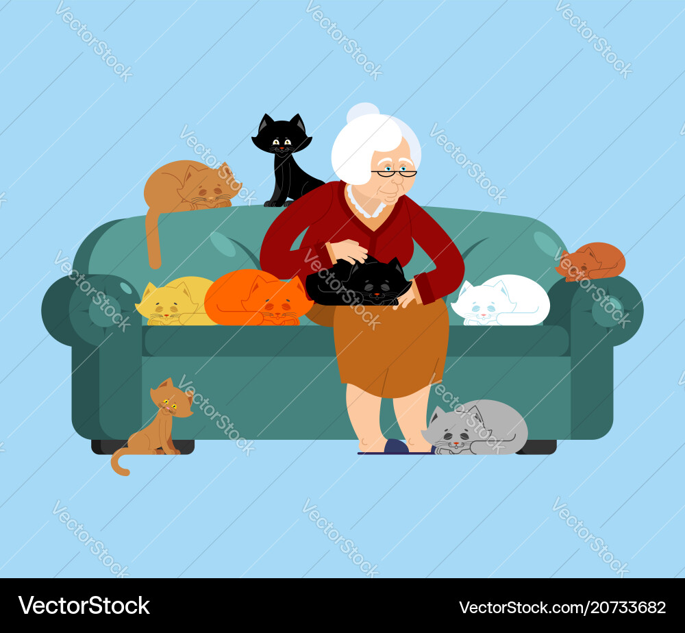 Großmutter und Katze sitzen auf Stuhl granny Großmutter und Katze sitzen auf Stuhl granny vektorbild