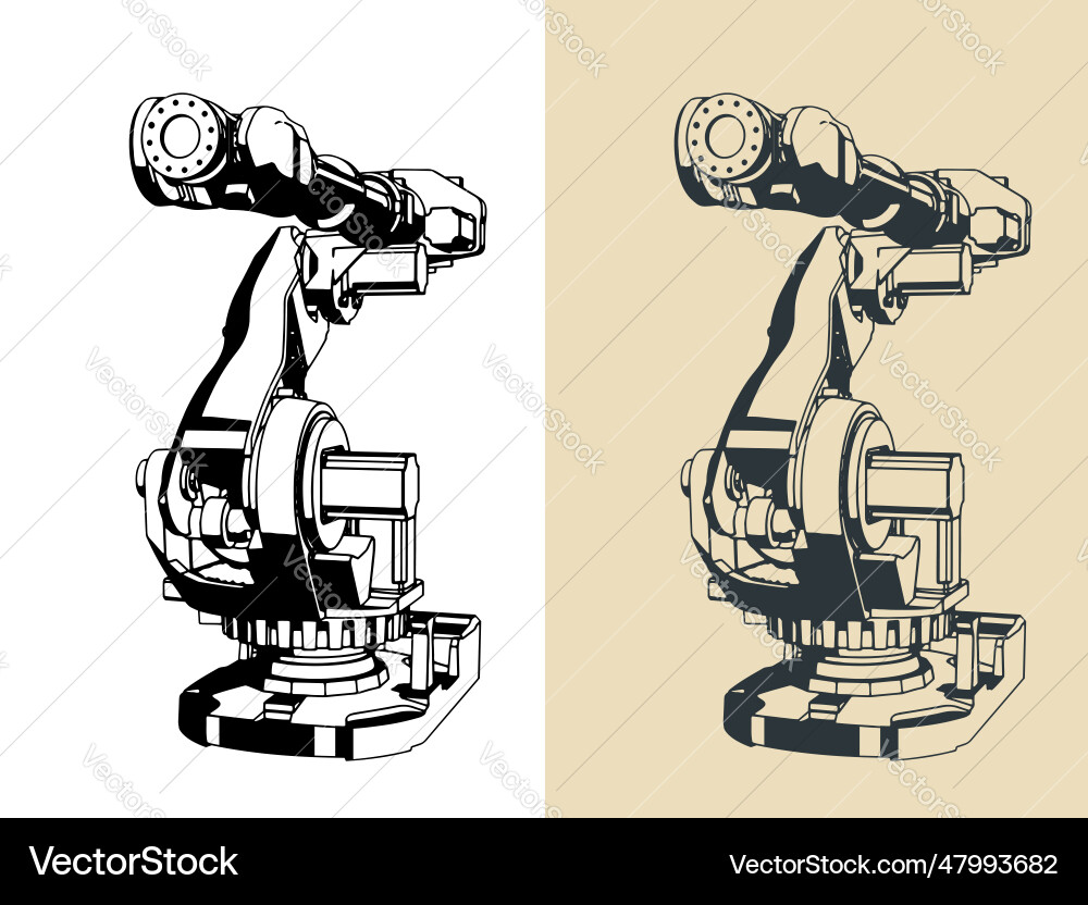 Robotic arm for automated production lines Robotic arm for automated production lines vector image