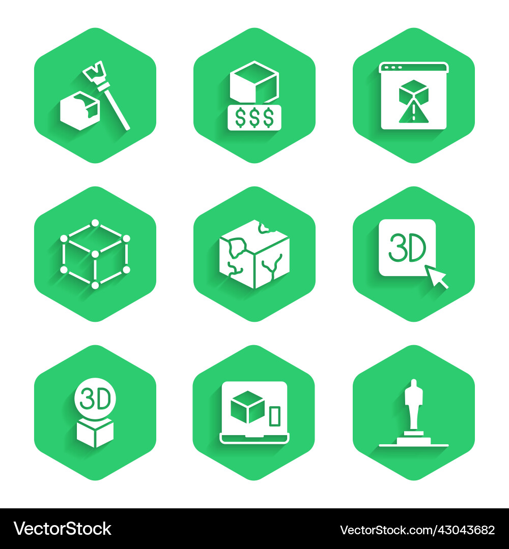 Set isometric cube 3d printer model and icon Set isometric cube 3d printer model and icon Vector Image