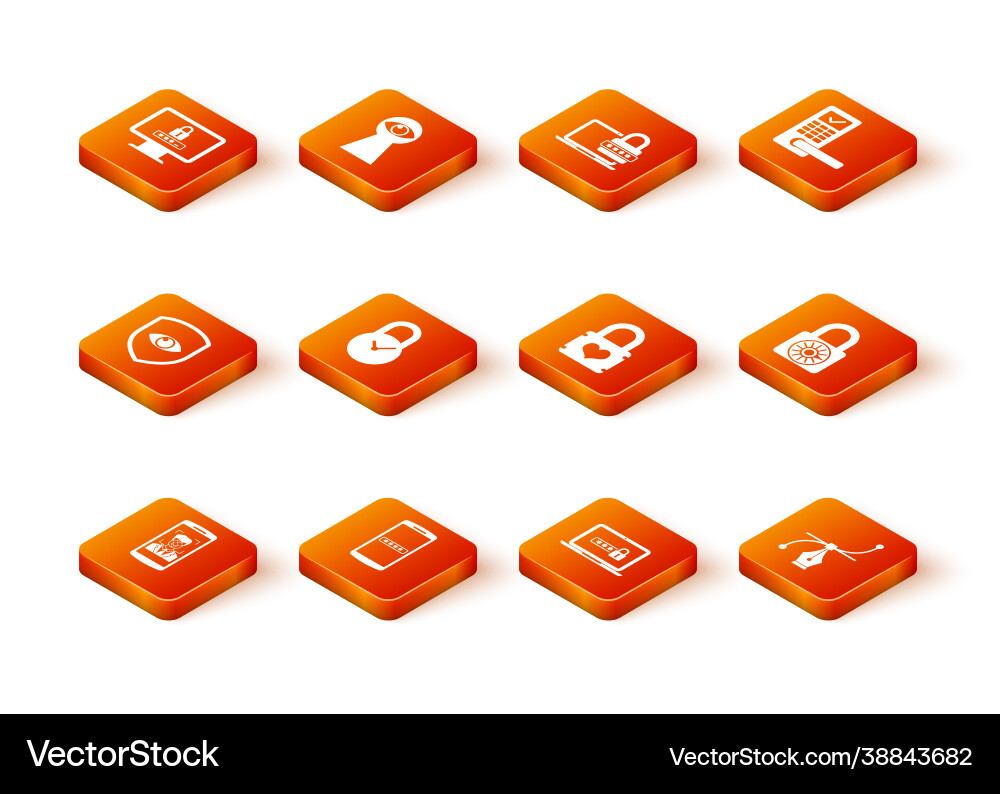 Set mobile and face recognition password shield vector image