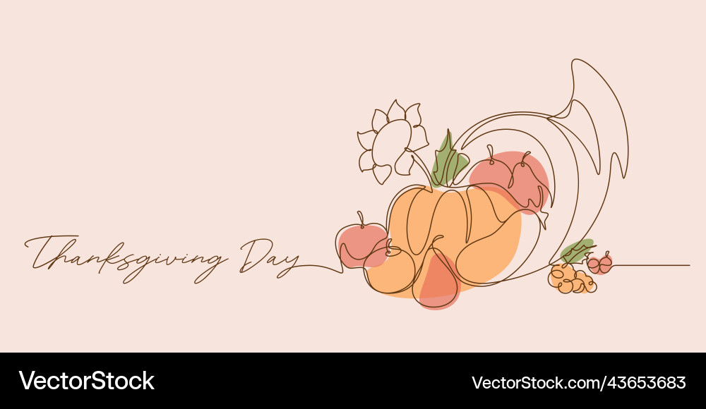 Continuous line colored drawing style cornucopia Vector Image