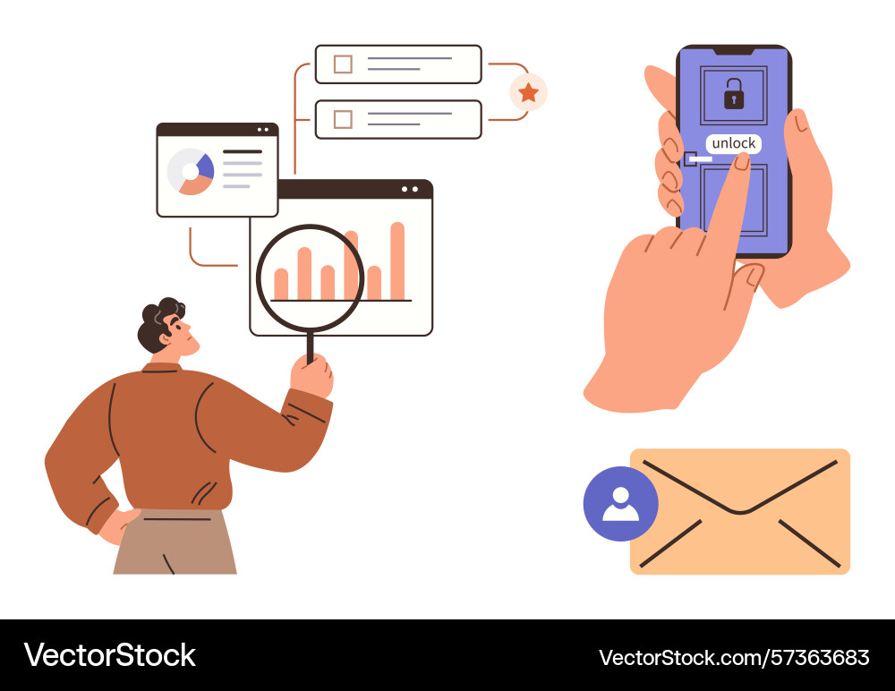 Data analysis digital security and communication Data analysis digital security and communication vector image