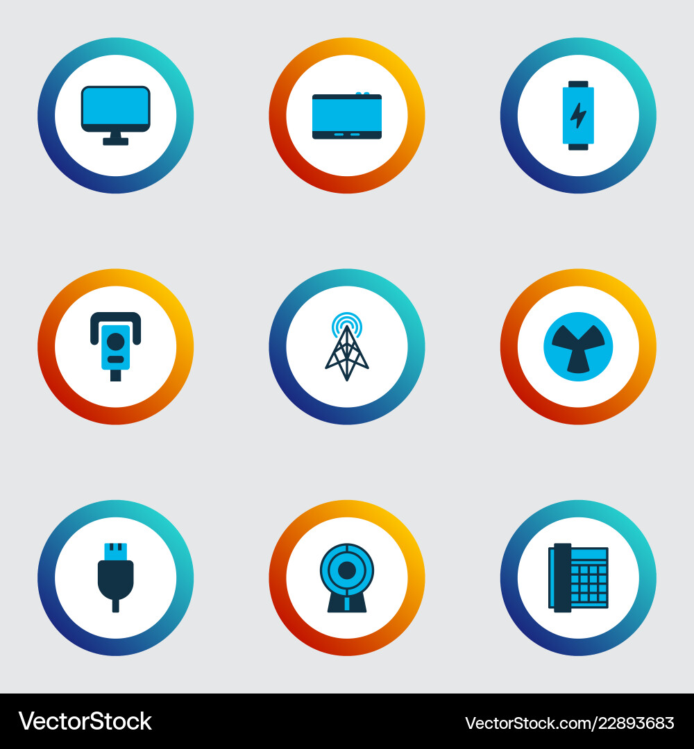 Device icons colored set with tablet router vector image