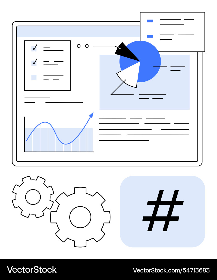 Digital dashboard with data charts gear icons Digital dashboard with data charts gear icons vector image