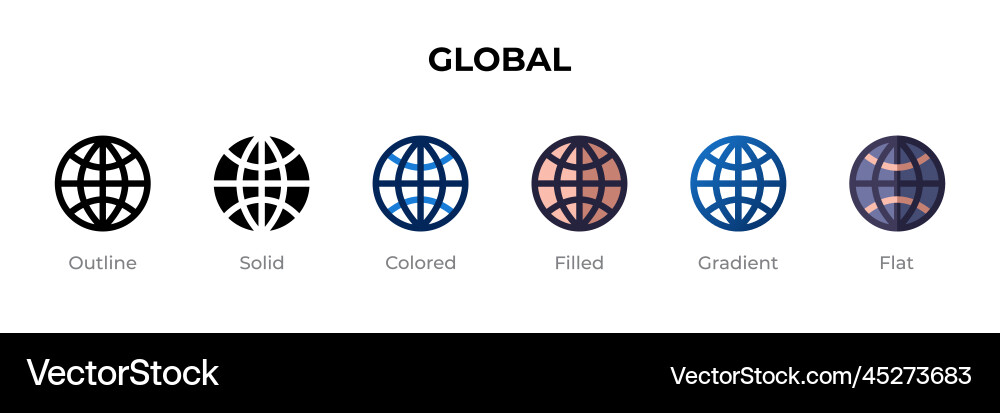 Global icon in different style icons Global icon in different style icons vector image