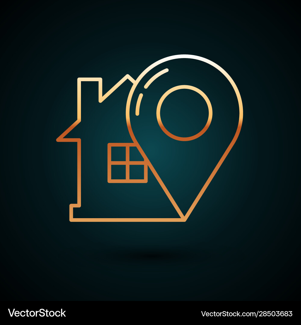 Gold line map pointer with house icon isolated Gold line map pointer with house icon isolated vector image