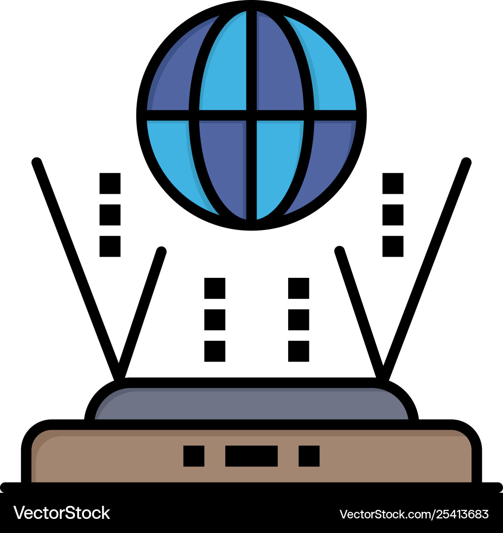 Internet globe router connect flat color icon Internet globe router connect flat color icon vector image