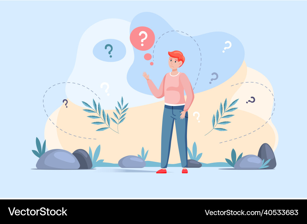 Making confusion man think about solution Making confusion man think about solution vector image