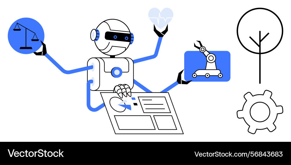 Multifunctional robot managing data technology Vector Image