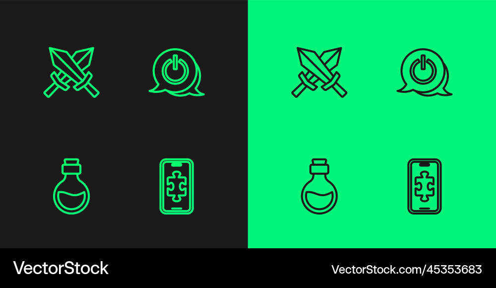 Set line mobile gaming bottle with magic elixir Set line mobile gaming bottle with magic elixir vector image