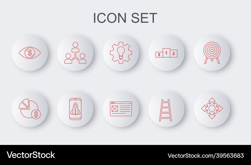 Set line project team base pie chart and dollar Set line project team base pie chart and dollar vector image