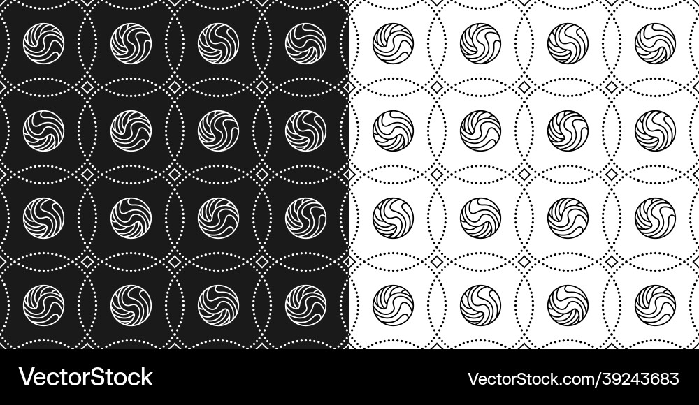 Set of patterns with lined spheres in dotted grid Set of patterns with lined spheres in dotted grid vector image