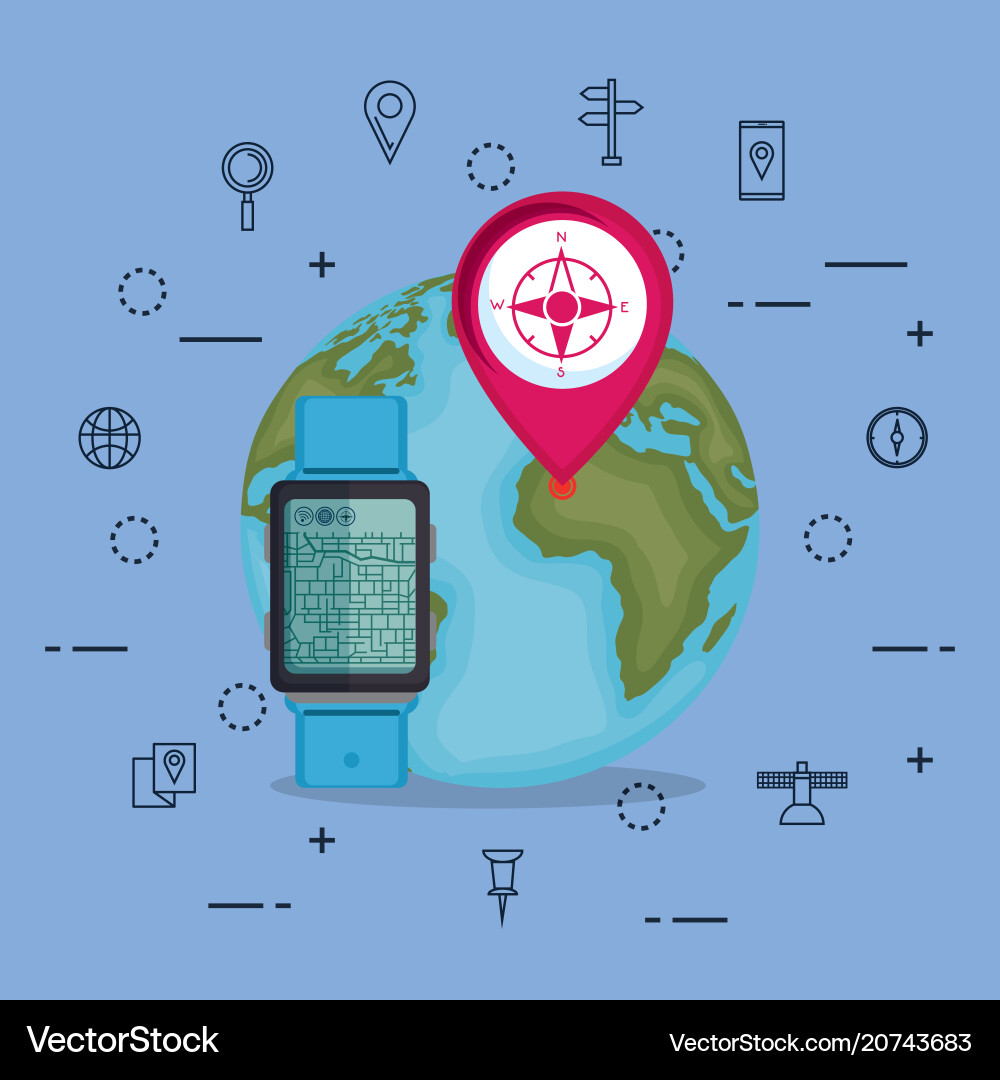 Smartwatch with gps navigation app Smartwatch with gps navigation app vector image