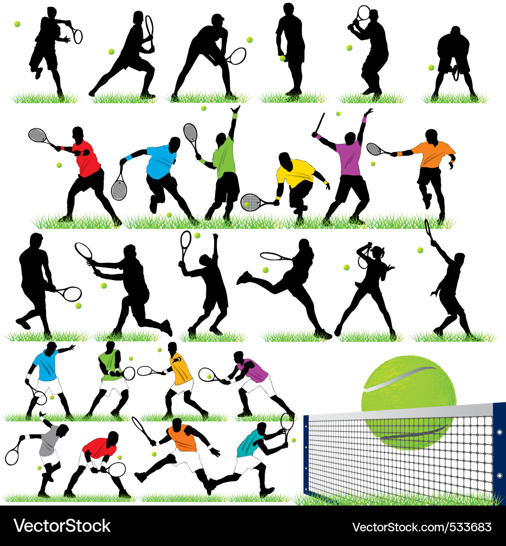 Tennis Players Silhouettes - Action Shots vector image