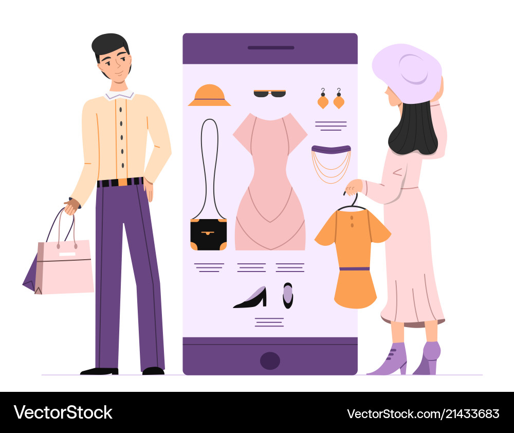 Woman Shopping Online - Fashion App Vector Image
