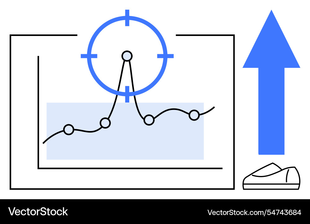 Arrow pointing upwards with line graph and target Arrow pointing upwards with line graph and target vector image