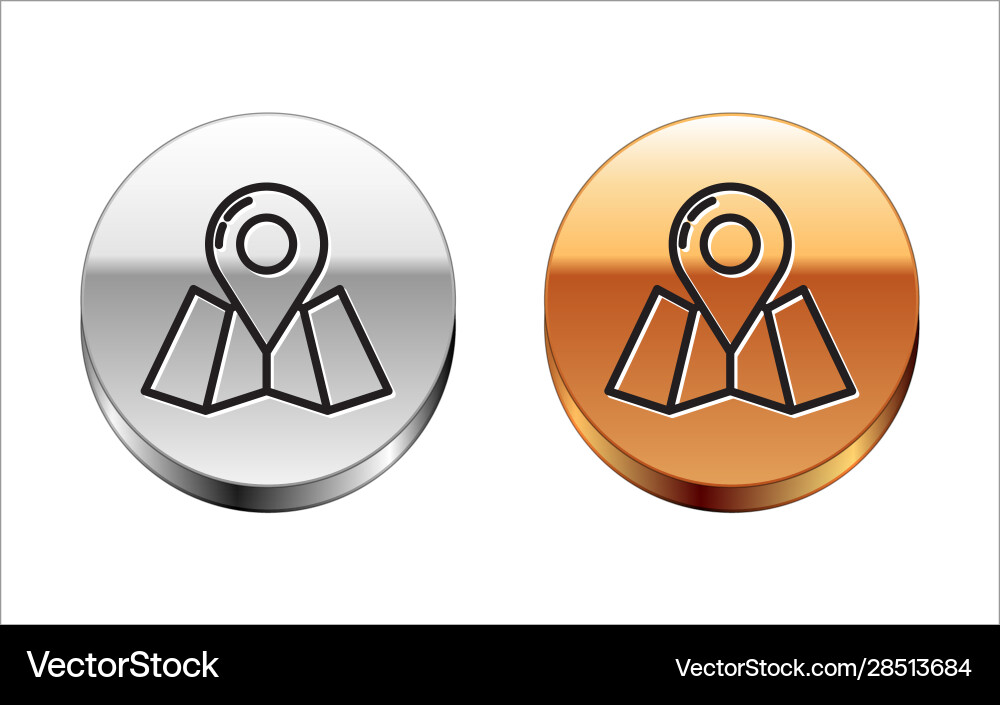 Black line folded map with location marker icon Black line folded map with location marker icon vector image