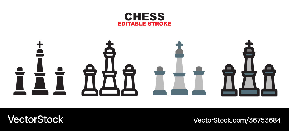 Chess icon set with different styles editable vector image