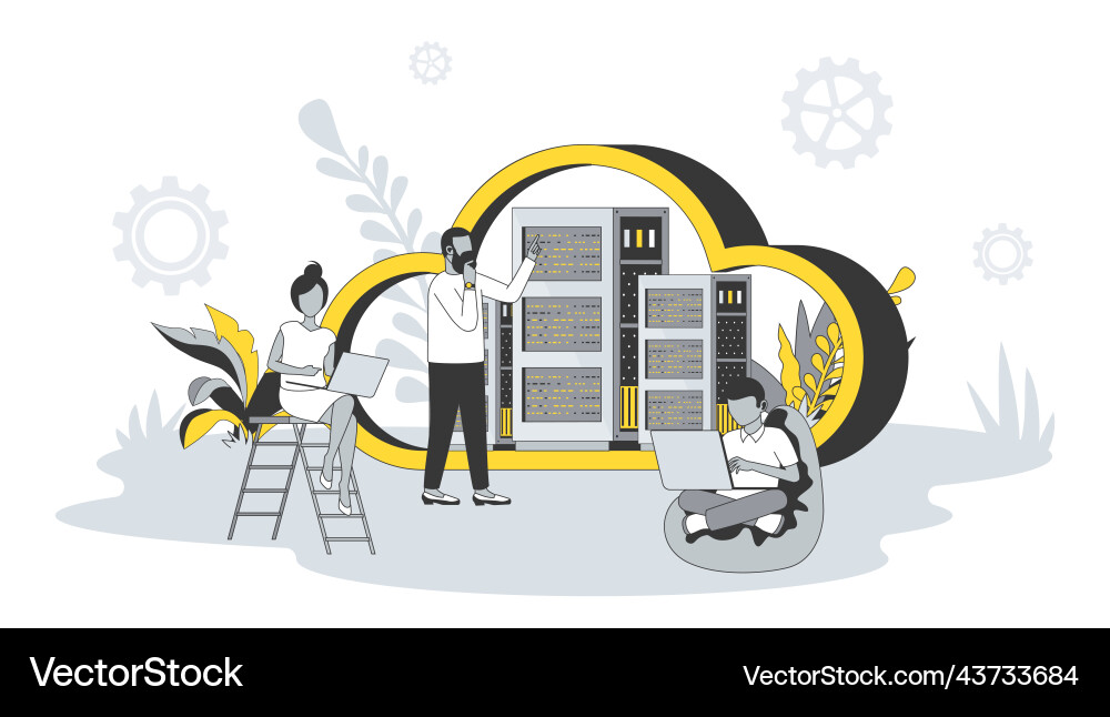 Cloud computing concept in flat design with people Cloud computing concept in flat design with people vector image