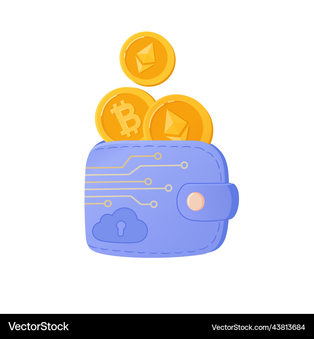 Crypto wallet with coins – Royalty-Free Vector | VectorStock