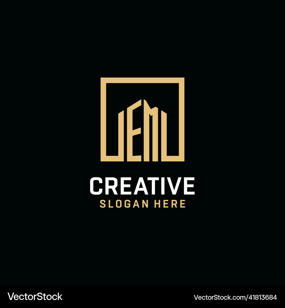 Em initial monogram logo design with square shape Em initial monogram logo design with square shape Vector Image