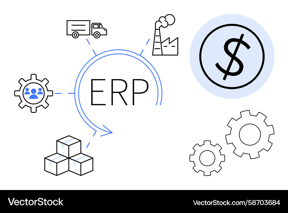 ERP System & Business Workflow Vector Image