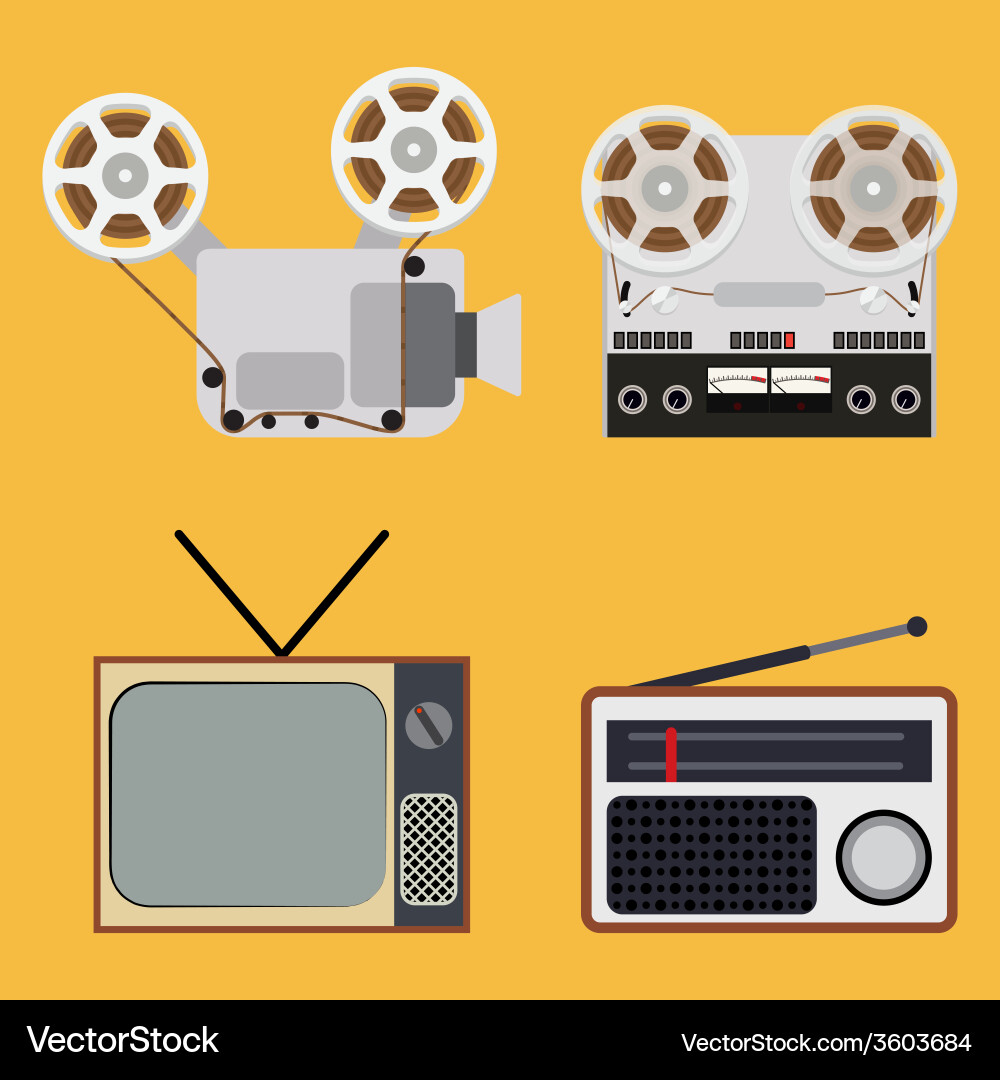 Flat design retro objects with a film projector vector image