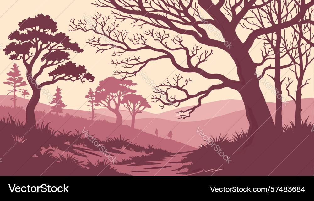 Forest path with bare trees in atmospheric vector image