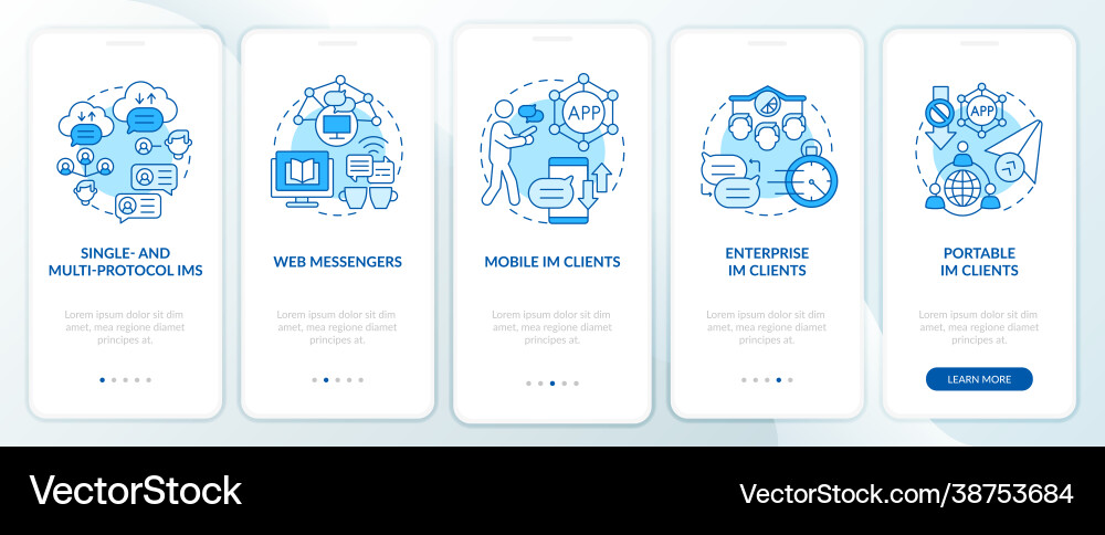 Instant messaging software types blue onboarding Instant messaging software types blue onboarding vector image