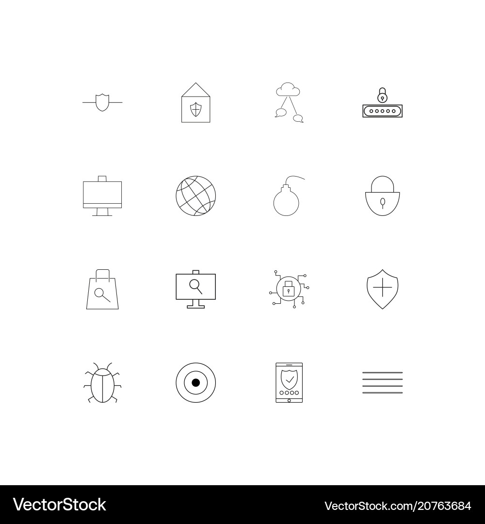 Internet security linear thin icons set outlined vector image
