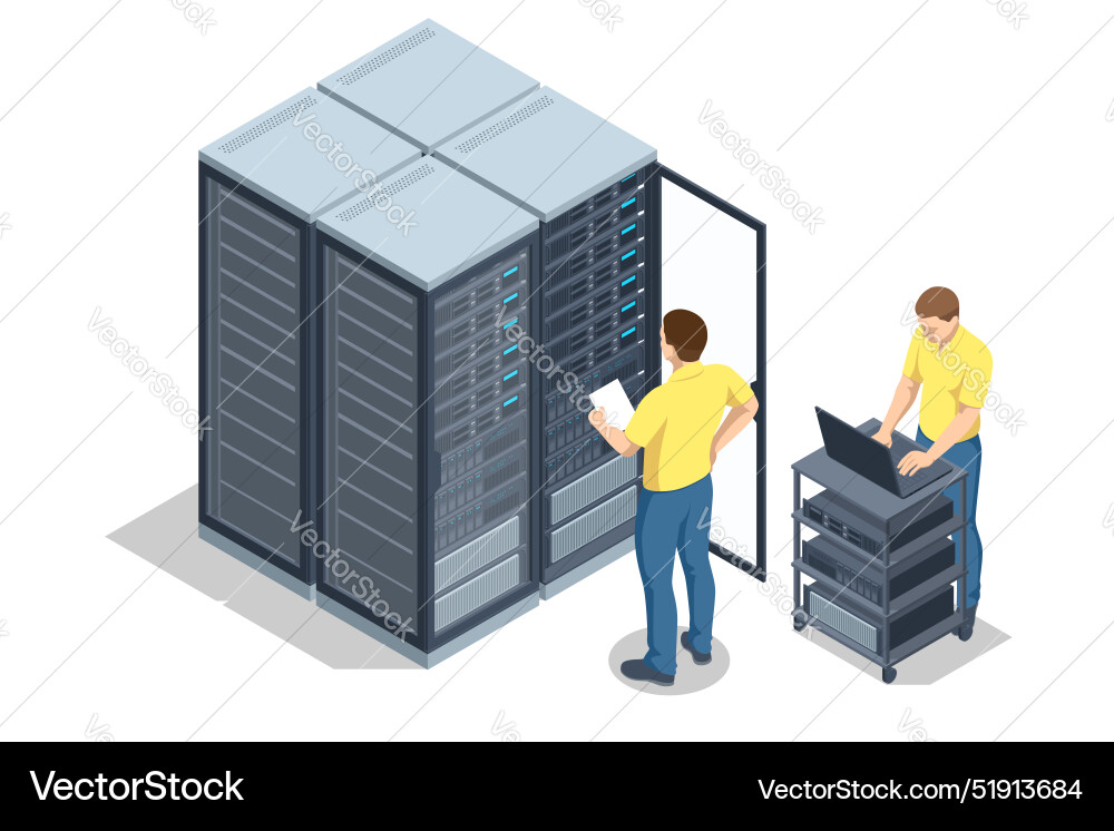 Isometric network computing technologies digital Isometric network computing technologies digital vector image
