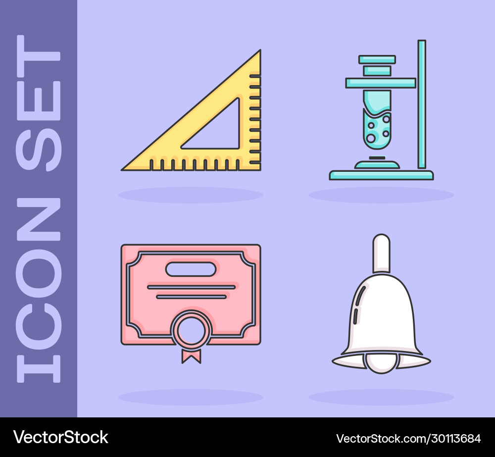 Set ringing bell triangular ruler certificate Set ringing bell triangular ruler certificate vector image