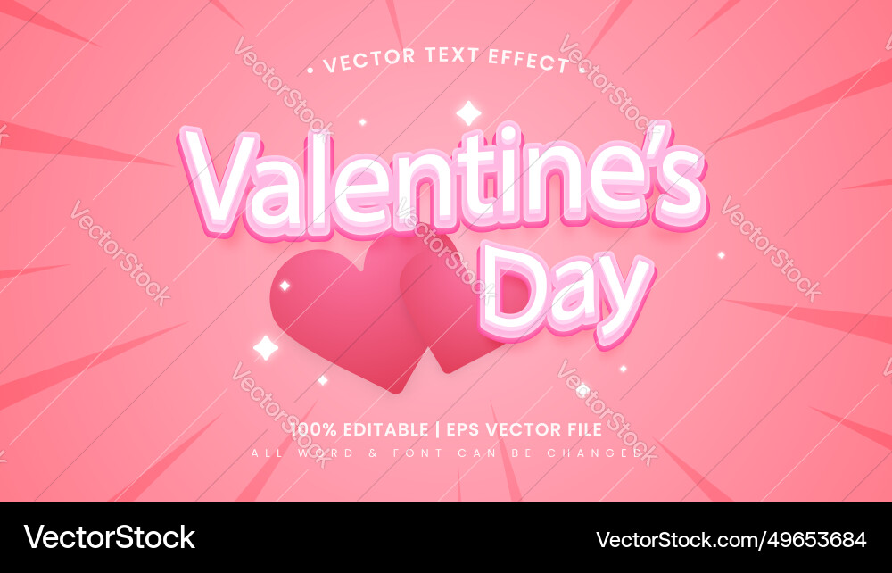 Valentines day 3d text style effect editable Valentines day 3d text style effect editable vector image