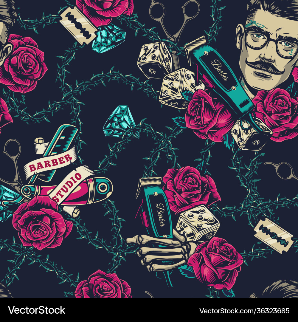 Barbershop vintage seamless pattern Royalty Free Vector