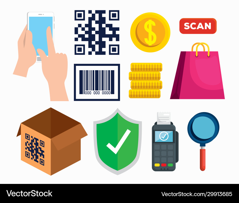 Bundle scan code qr set icons Bundle scan code qr set icons vector image