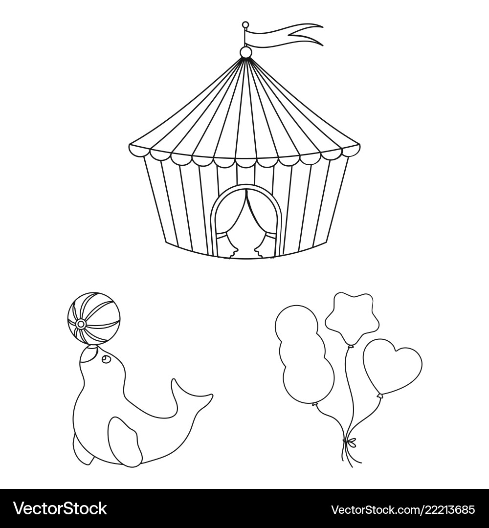 Circus and attributes outline icons in set Vector Image