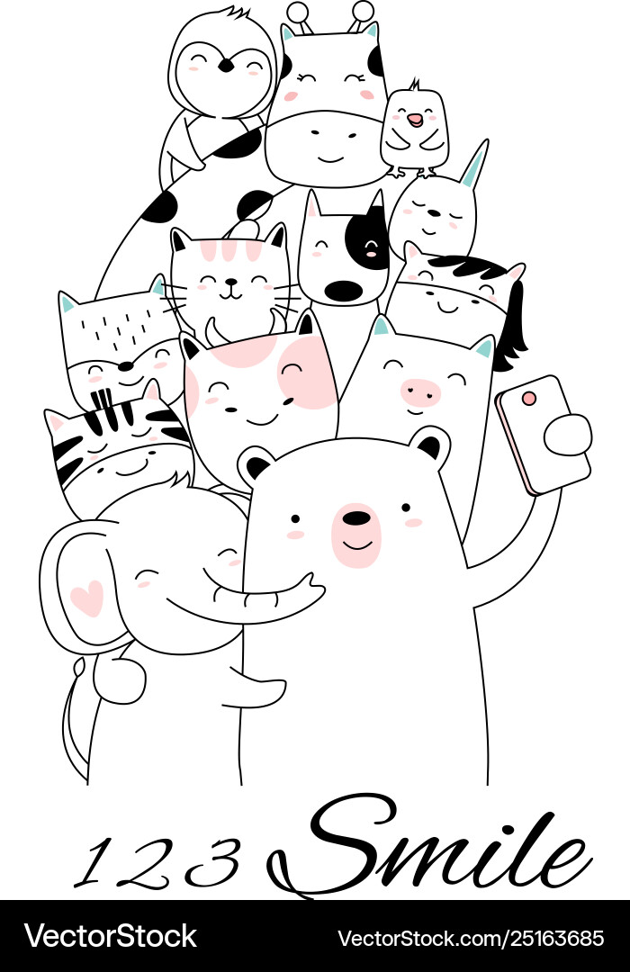 Cute baby animal with cartoon hand drawn style Cute baby animal with cartoon hand drawn style vector image